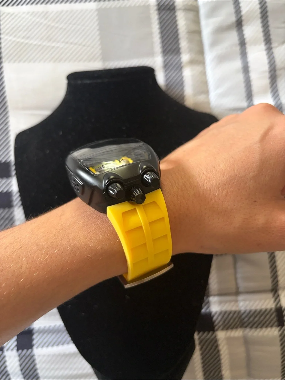 Yellow Silicone Strap with Black Car Engine design Case — Sport Tech Style